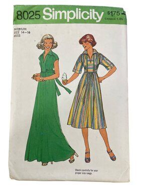 Vintage 70s Simplicity 8025 Sewing Pattern Medium 14-16 Pullover Dress Retro CUT